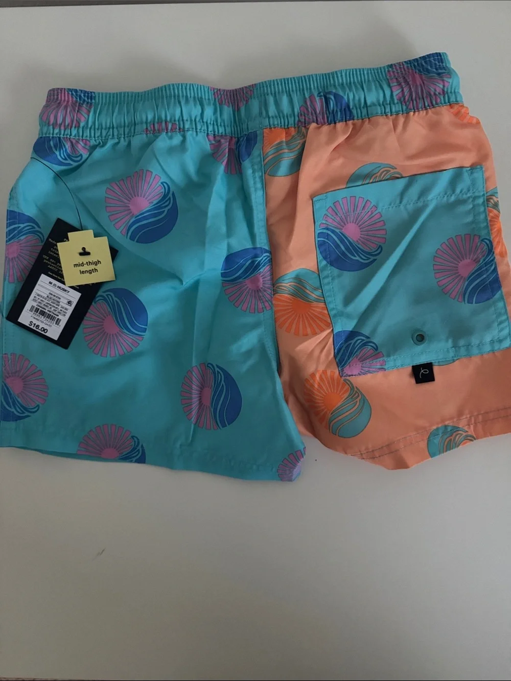 Art Class Boys Mid-Thigh Swim Trunks Blue Orange M 8 Husky NWT
